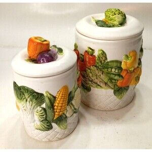 KMC Canister Vintage Vegetables Corn Carrots Asparagus 6.5 inches and 7.5 inches